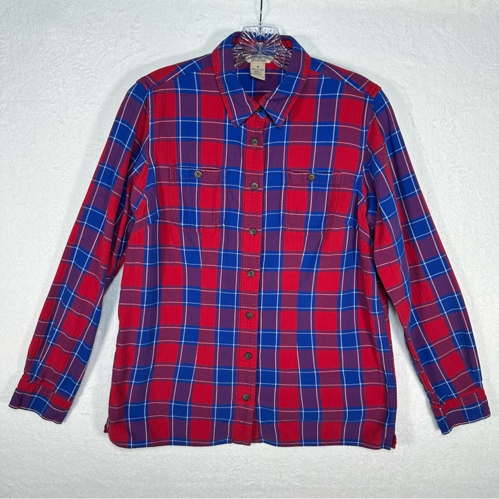 Duluth Trading Co Flannel Shirt Womens Medium Long Sleeve Button‎ Down Plaid